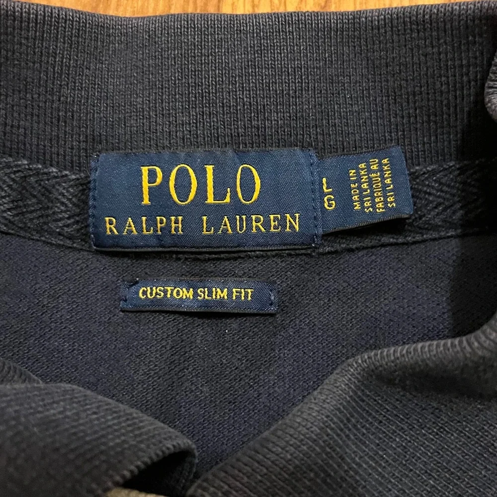 Polo Ralph Lauren Polo Shirt Mens L Navy Custom Slim Fit Number 2 Tipped